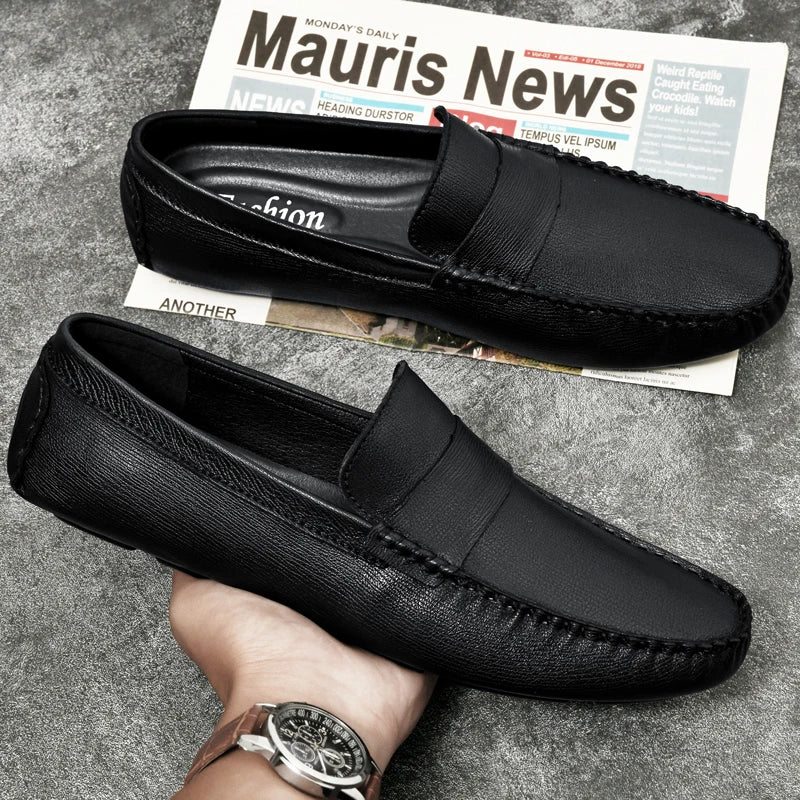 Soufree  -  Genuine Leather Men Shoes Luxury Brand High Quality Formal Casual Mens Loafers Moccasins Soft Slip on Boat Shoes Plus Size 36-45