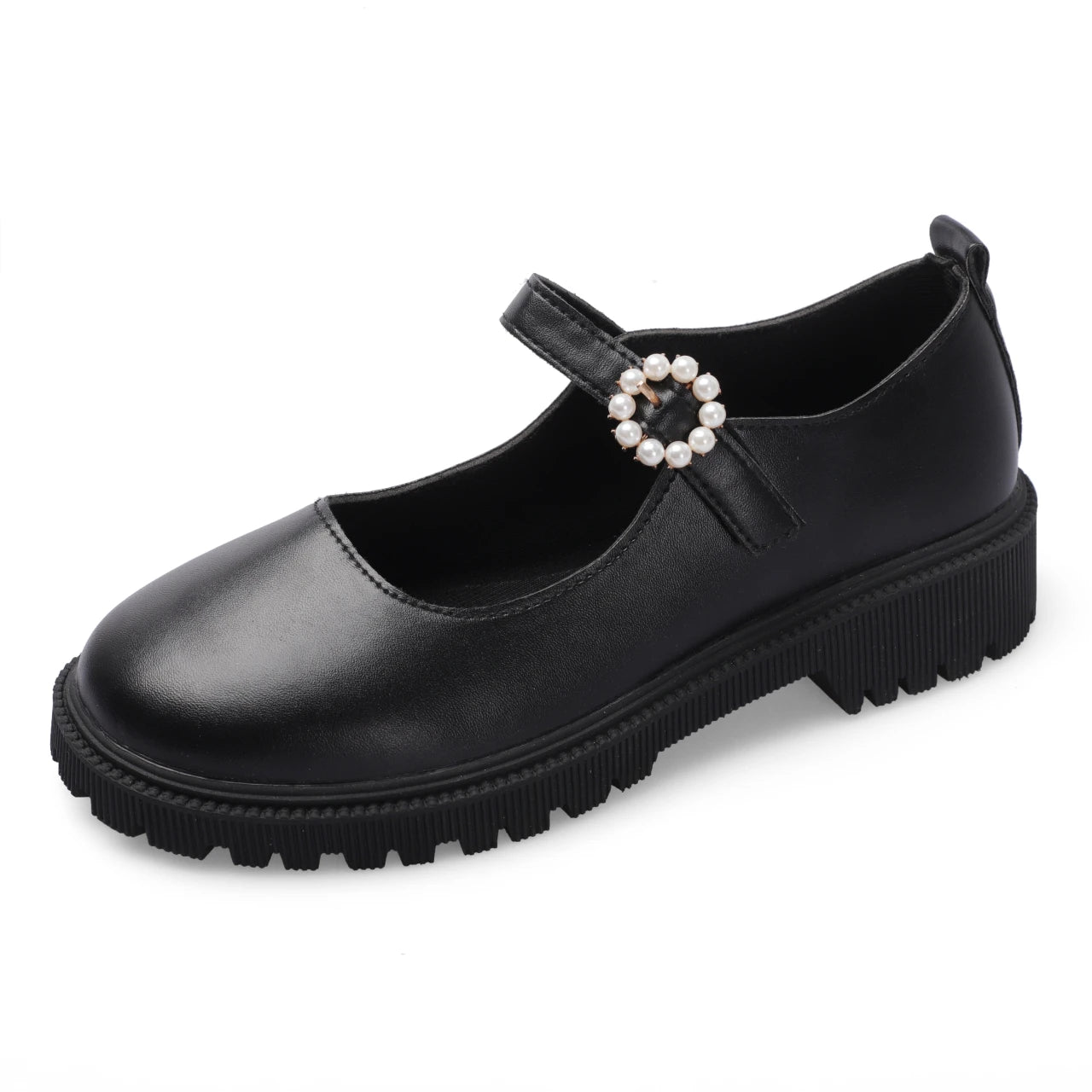 Soufree  -  Student Shoes College Girl Student LOLITA Shoes JK Uniform Shoes PU Leather Heart-shaped Ankle-strap Mary Jane Shoes Pearl