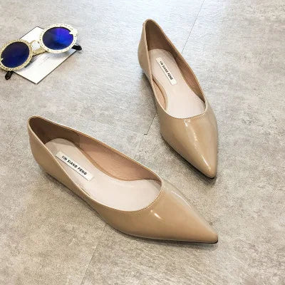 Soufree  -  flat shoes Flat Heel Shoes Women Pointed Toe Patent Leather Lemon Yellow Wine Red Lady Fashion Flats Candy Color Flat Sole Large Size 42 43