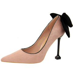 Soufree  -  Shoes Bowknot Women Pumps Stiletto High Heels Suede Women Shoes Fashion Wedding Shoes Designer New Pointed Women Heels