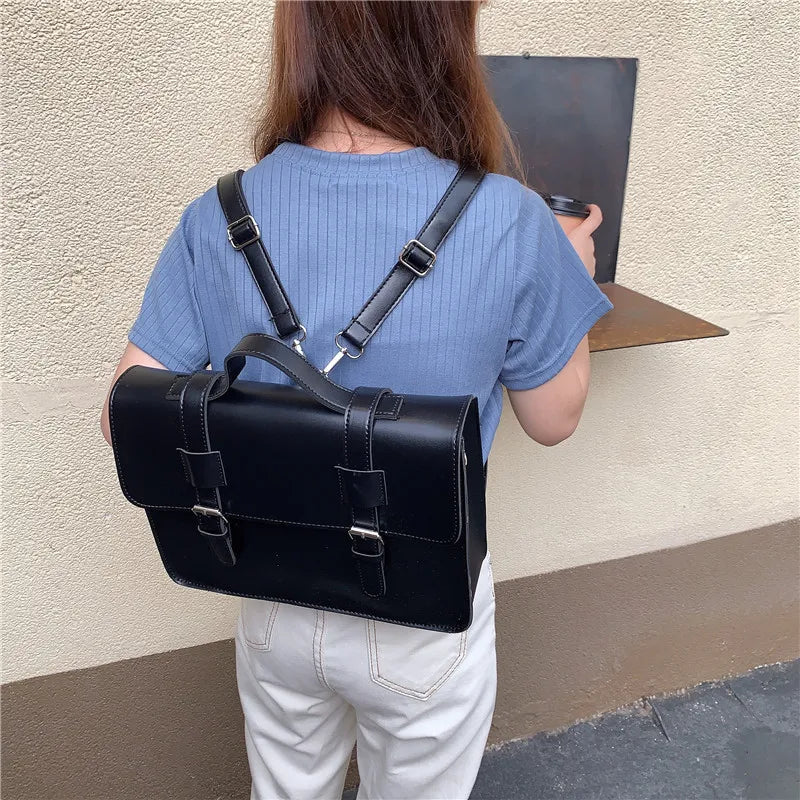 Soufree  -  Korean preppy style student school bag pu leather female messenger bags vintage multifunctional Women shoulder bag ladies Totes