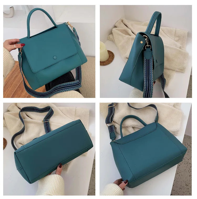 Soufree  -  Fashion PU Leather women handbag High capacity winter Solid Color female Shoulder Crossbody Bag Travel Lady totes blue