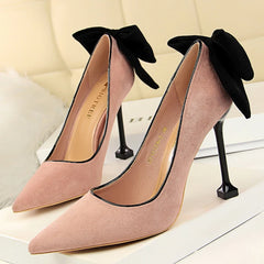 Soufree  -  Shoes Bowknot Women Pumps Stiletto High Heels Suede Women Shoes Fashion Wedding Shoes Designer New Pointed Women Heels