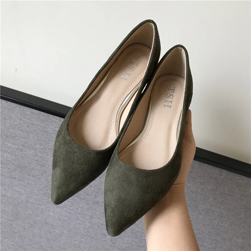 Soufree  -  Women Flats Red Pointed Toe Shallow Mouth Slip on Moccasins Comfortable Casual Flat Heel Shoes Solid Color Army Green Gray 41 43