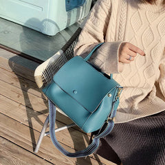 Soufree  -  Fashion PU Leather women handbag High capacity winter Solid Color female Shoulder Crossbody Bag Travel Lady totes blue