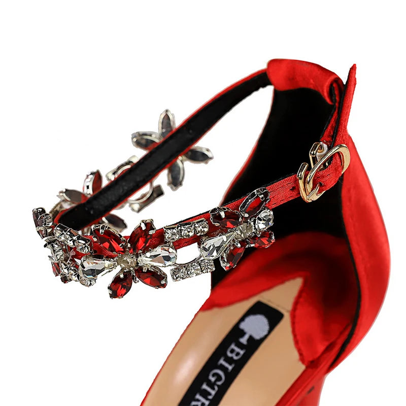 Soufree  -  Shoes Open Toe Rhinestones Sandals Women New Designer Sexy High Heels Sandals Female Shoes Summer Heeled Sandals