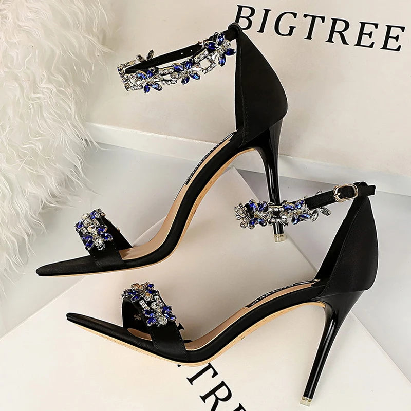 Soufree  -  Shoes Open Toe Rhinestones Sandals Women New Designer Sexy High Heels Sandals Female Shoes Summer Heeled Sandals