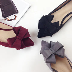 Soufree  -  flat shoes Autumn New Bow Pointed Toe Flat Shoes Women Wedding Shoes Flock Leather Big Bowknot Solid Color Plus Small Size 33 34 43 44