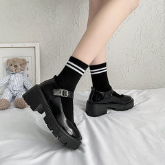 Soufree  -  Lolita Lady Maid Uniform Performance Buckle Round Head Thick High Heel Muffin Thick Sole Single Shoe Cosplay Women Shoes Woman