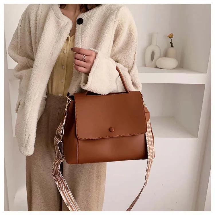 Soufree  -  Fashion PU Leather women handbag High capacity winter Solid Color female Shoulder Crossbody Bag Travel Lady totes blue