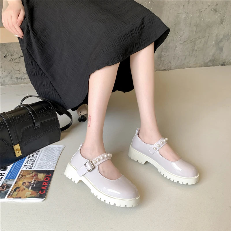 Soufree  - Autumn Platform Leather Shoes Women Flats Casual Oxford Loafers Thick Bottom Ladies Wedge Lolita Shoes Mary Jane Women Moccasins