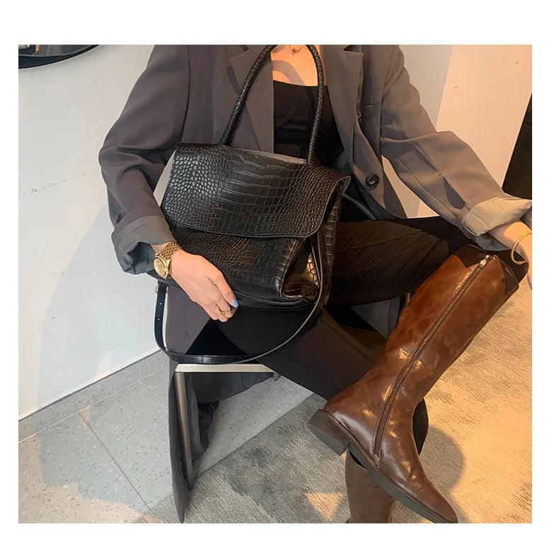 Soufree  -  Large capacity PU leather women handbag tend brand Alligator Pattern shoulder bags ladies crossbody bags Casual Big Totes