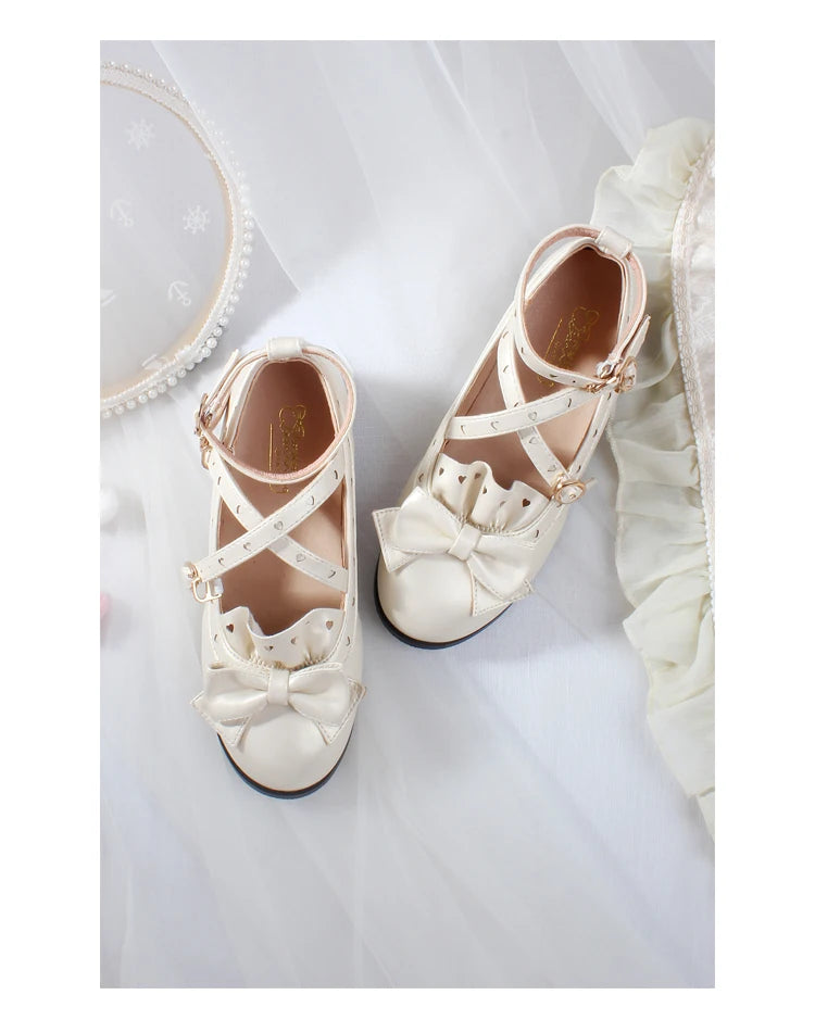 Soufree  -  lolita shoes vintage round head women shoes cute bowknot cross kawaii shoes loli cosplay Japanese jk uniform college style swee