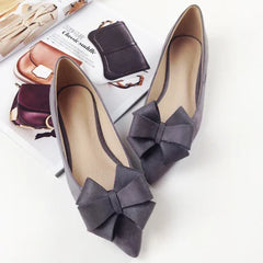 Soufree  -  flat shoes Autumn New Bow Pointed Toe Flat Shoes Women Wedding Shoes Flock Leather Big Bowknot Solid Color Plus Small Size 33 34 43 44