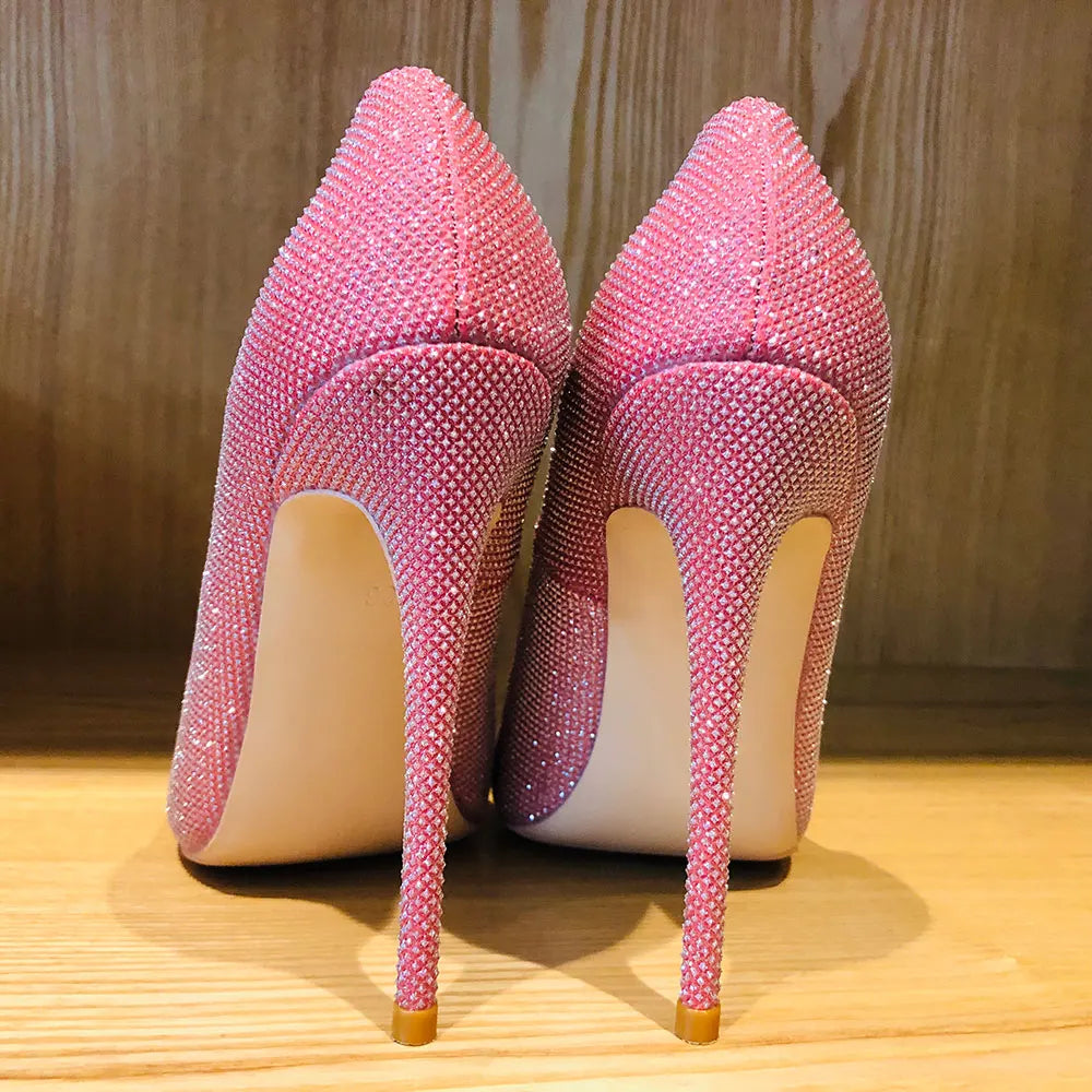 Soufree  -  Pink Sparkly Bling Women Wedding High Heel Shoes 12cm 10cm 8cm Customize Lady Shiny Pumps Dress Shoes Plus Size 33-45