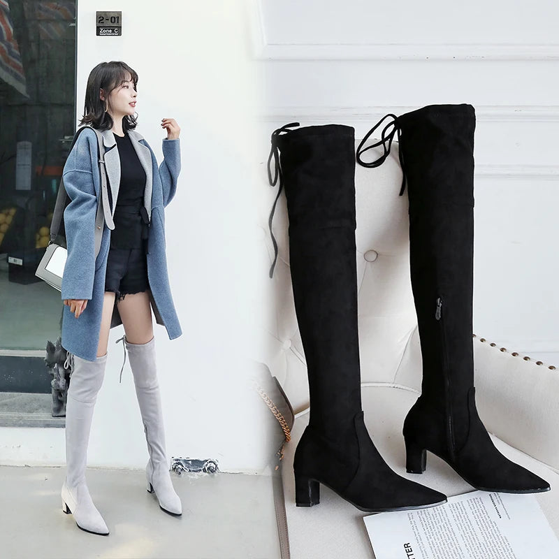 Soufree  -  Fashion Faux Suede Slim Over the knee Boots Winter Women Boots Sexy Thigh High Boots Female High Heel Shoes Woman 32 33 43