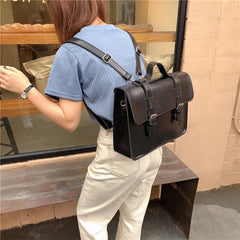 Soufree  -  Korean preppy style student school bag pu leather female messenger bags vintage multifunctional Women shoulder bag ladies Totes