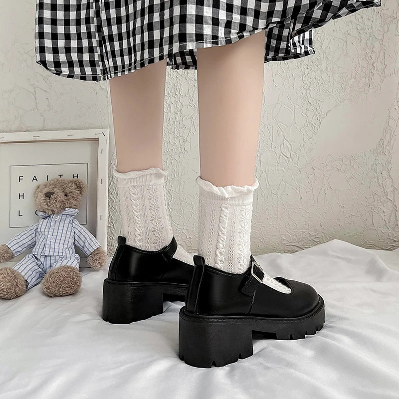 Soufree  -  Lolita Lady Maid Uniform Performance Buckle Round Head Thick High Heel Muffin Thick Sole Single Shoe Cosplay Women Shoes Woman