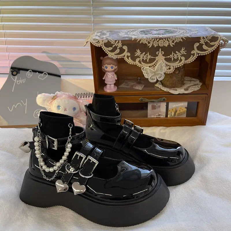 Soufree  -  Japanese Jk Leather Shoes Female Summer Soft Girl Lolita Thick Bottom  Retro Mary Jane Shoes Gothic Punk Style Cosplay Loli