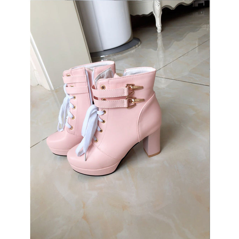 shoes Side Zipper All-Match Martin Boots Women's Short Boots British Style Autumn and Winter New High Heel Women's Boots Chunky Heel Women's Shoes