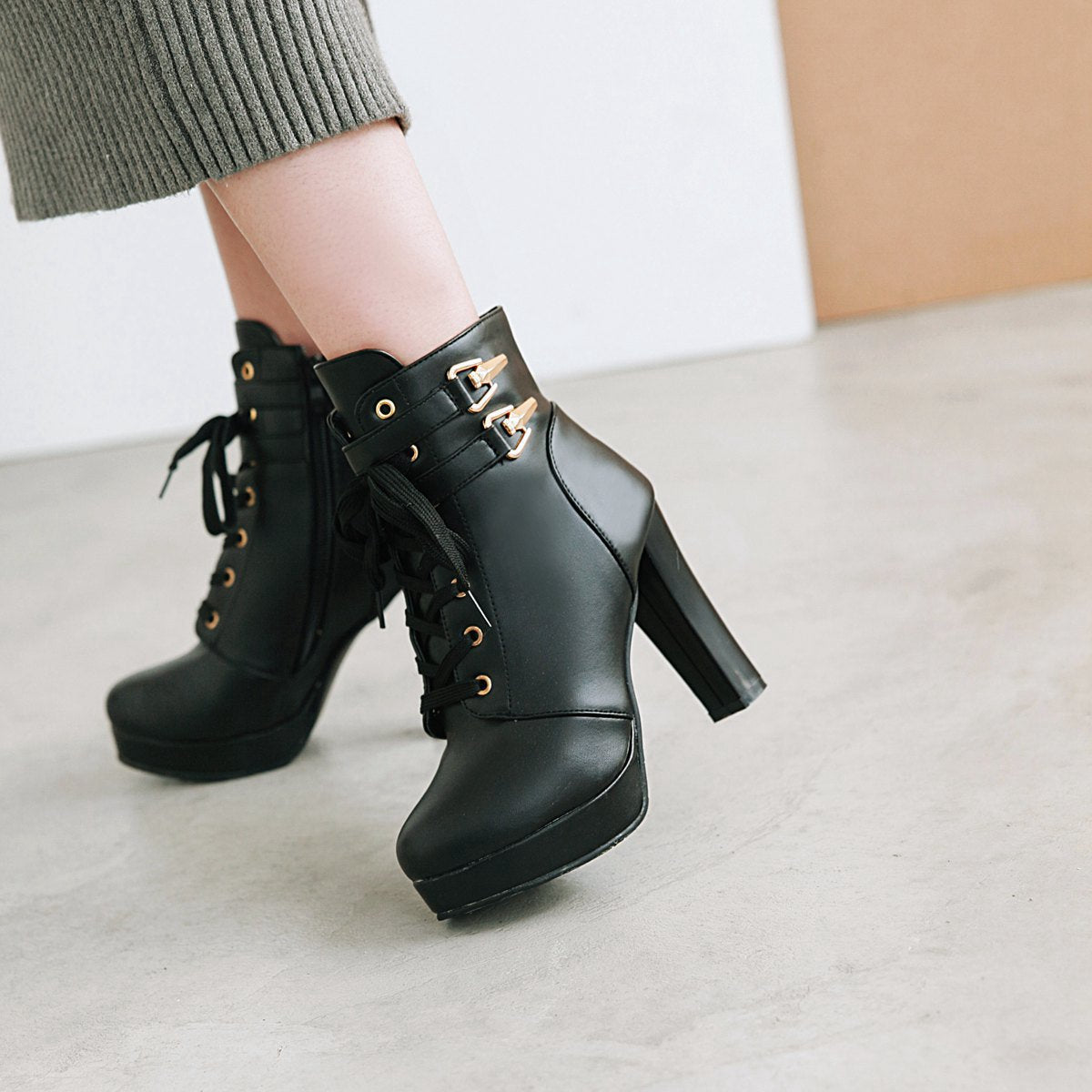 shoes Side Zipper All-Match Martin Boots Women's Short Boots British Style Autumn and Winter New High Heel Women's Boots Chunky Heel Women's Shoes