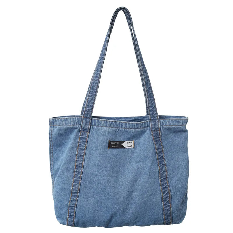 Soufree  -  Large Denim Women's Bag New Jeans Tote Bag Y2K Canvas Shoulder Bag Student Eco Bag Korean Shopper Female Purses and Handbag