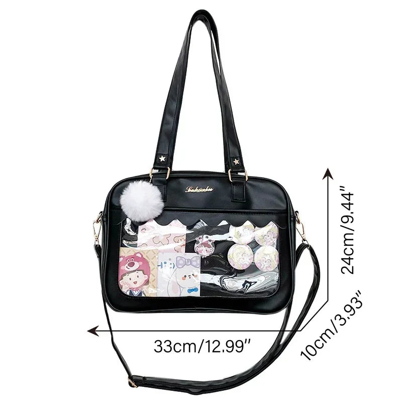 Soufree  -  designer bags Japanese Kawaii Shoulder Bag for Women PU Leather Itabag Transparent Bag JK Tote Bag Handbags Preppy Bag Ita Bag Crossbody Bag