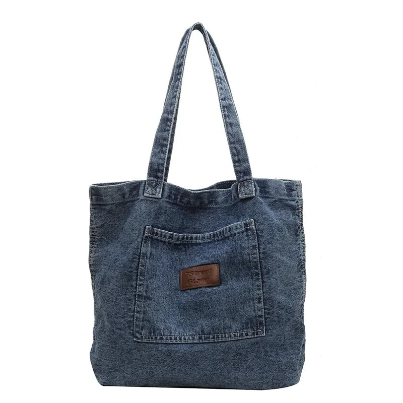 Soufree  -  Large Denim Women's Bag New Jeans Tote Bag Y2K Canvas Shoulder Bag Student Eco Bag Korean Shopper Female Purses and Handbag