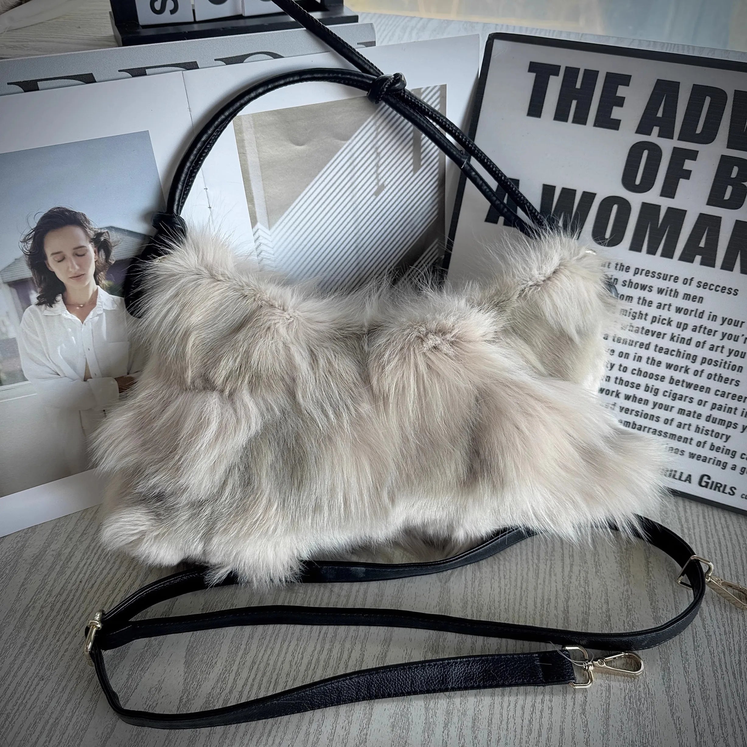 Soufree  -  Winter Fox Fur Bag Women's  Bag Fashion  Handbag Ladies Bags Purses Women Shoulder Bag Real Silver Fox Fur Messenger Bags