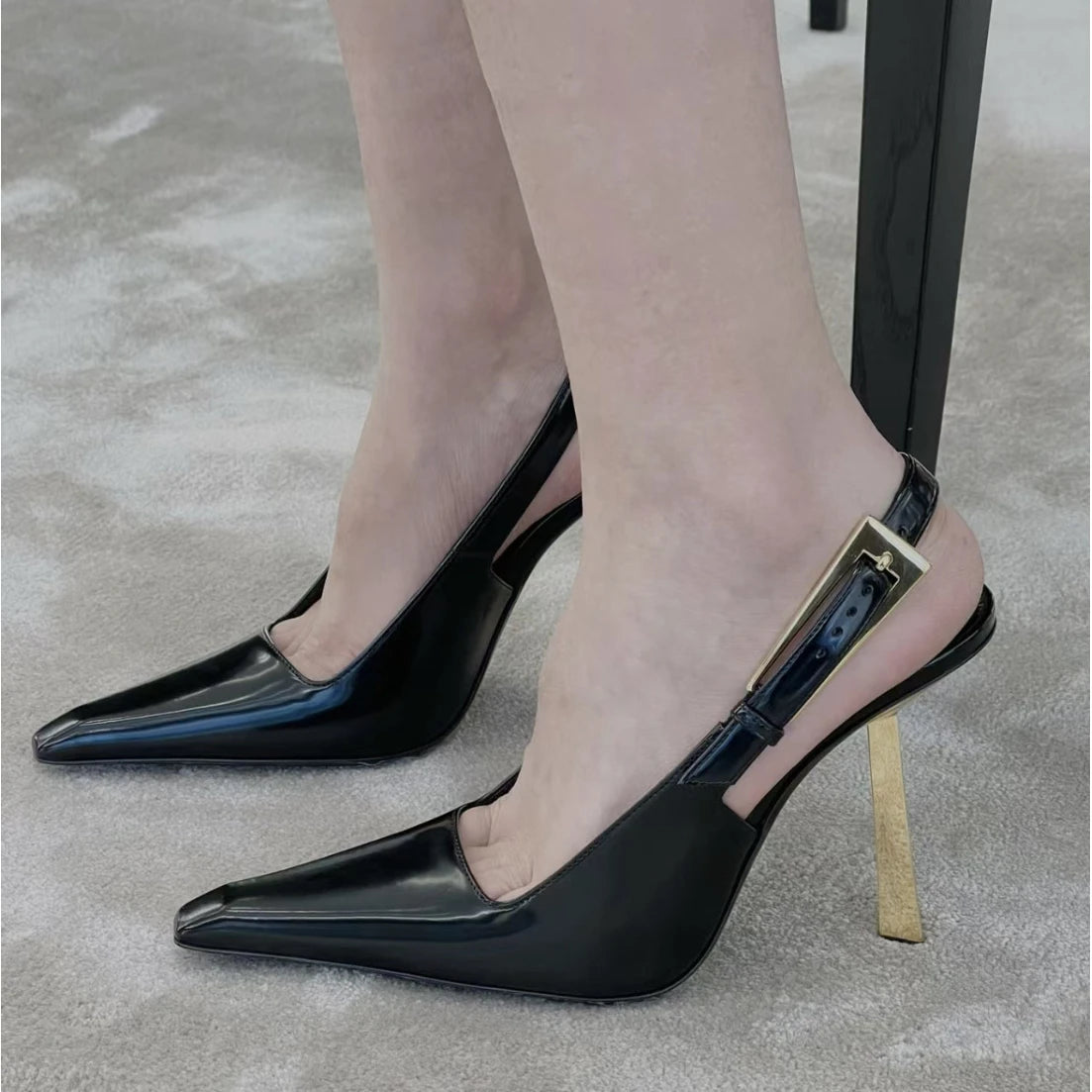 Soufree  -  Pointed Stiletto Heels Women Pumps Patent Leather Summer Designer Mule Sandals Elegant Sexy Office High Heels Women Shoes