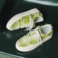 Soufree  -  New Green Tattered Canvas Sports Shoes Men's Flat Shoes Summer Sports Shoes Size 35-44  Men's Driving Shoes Men's Shoes