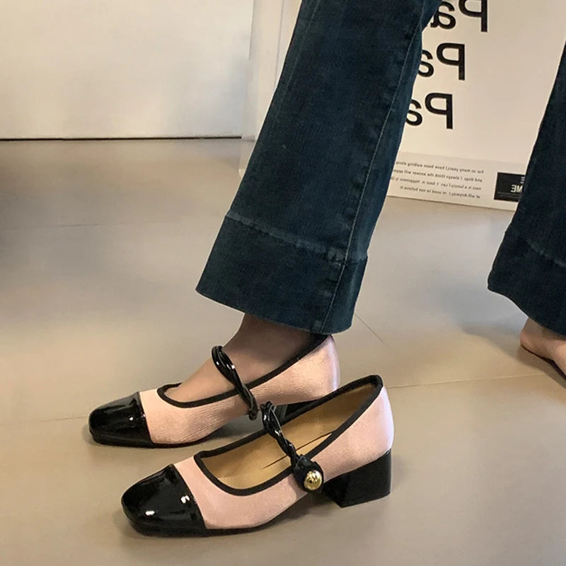 Soufree  - Vintage Square Toe Women Mary Jane Shoes Fashion Elegant Shallow Thick Heel Single Shoes Ladies Casual Outdoor Dress Pumps