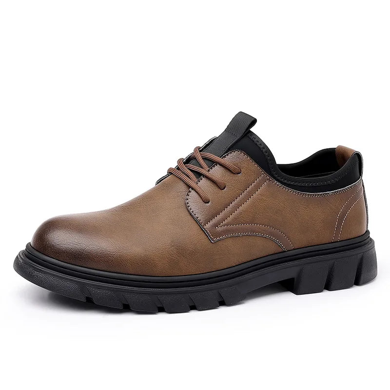 Soufree  -  Dress Shoes Men Autumn Trend New Business Casual Leather Shoes Men's Thick Soled Work Shoe Lace-up Sapato Social Masculino