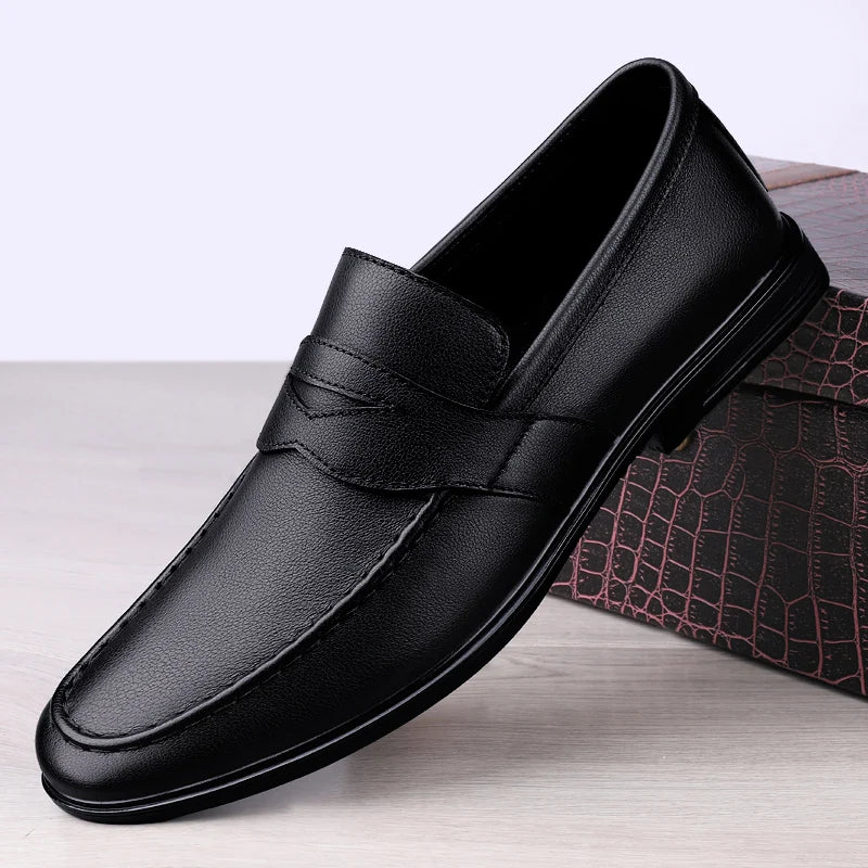 Soufree  -  Spring Autumn Men Casual Loafers Soft Moccasins High Quality Genuine Leather Slip-on Men Shoes Black Driving Business Shoes