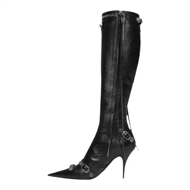 Soufree  -  New Women Knight High Boots Fashion Tassels Side Zippers Ladies Elegant Pointed Toe Long Booties Women's Footwear