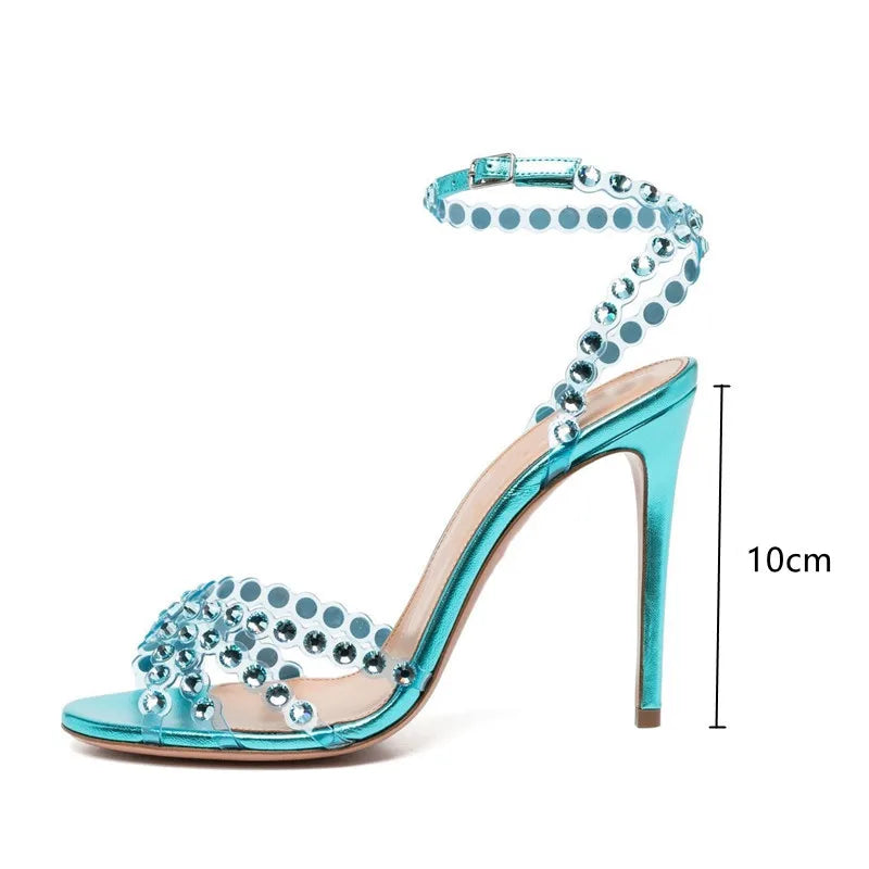 Soufree  -  Luxury Rhinestones Sequined Women Sandals Sexy Narrow band Thin High heels Gladiator Sandals Fashion Summer Party Wedding Shoes