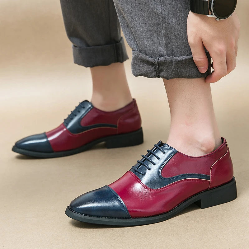 Soufree  -  fall shoes Fashionable color blocking style men's leather shoes Trendy and versatile style walking leather shoes for business event parties