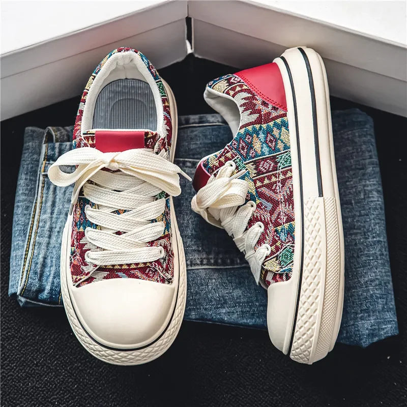 Soufree  -  Men's and Women's Lace Up Casual Canvas Shoes Versatile Fashion Red Big Head Thick Sole Board Shoes New Size 39-44