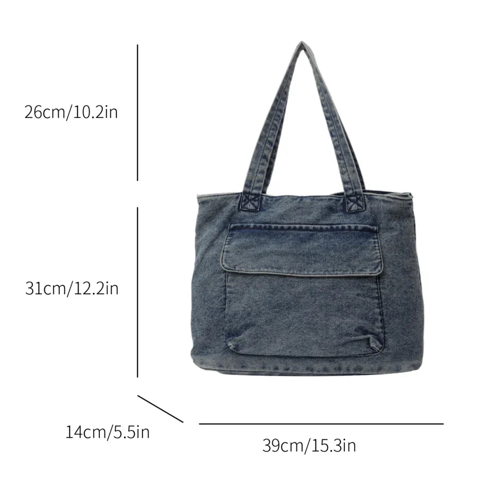 Soufree  -  Large Denim Women's Bag New Jeans Tote Bag Y2K Canvas Shoulder Bag Student Eco Bag Korean Shopper Female Purses and Handbag