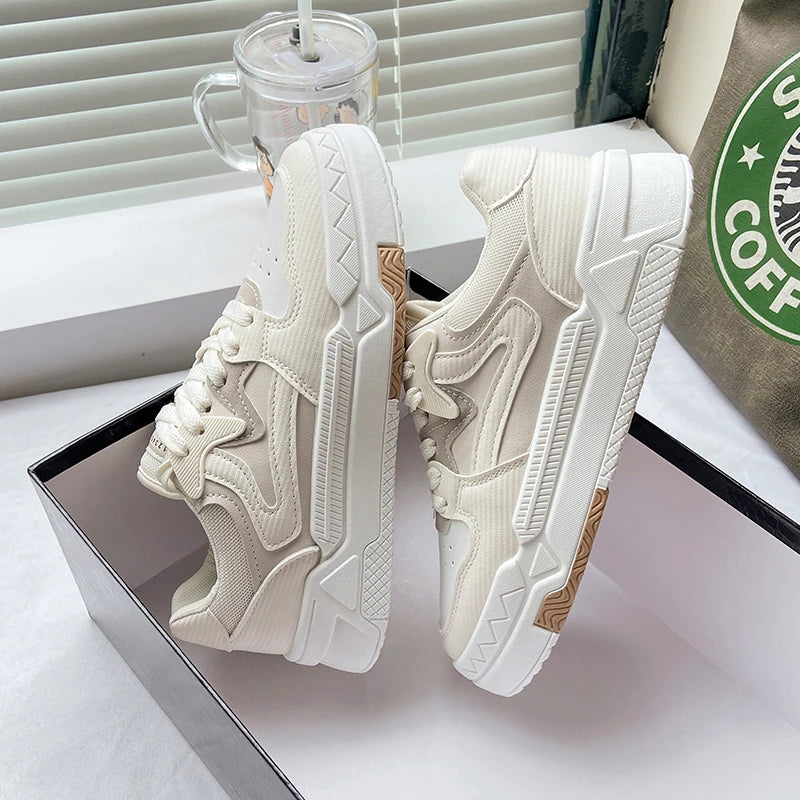 Soufree  -  Autumn Leather Light White Sneaker Female Big Size Women Sneakers Platform Vulcanized Shoes Spring Casual Breathable Sports Shoe