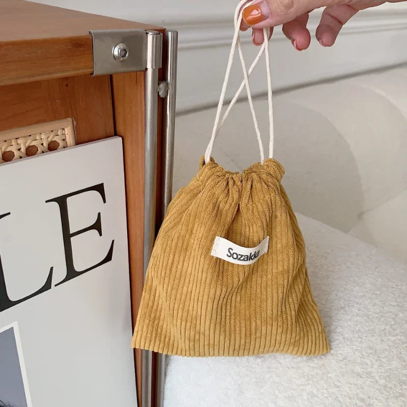 Soufree  -  Handbags Woman Jewelry Lipstick Cosmetic Tote Rope Bags Storag Pouch String Bag Cute Corduroy Small Coin Purse Drawstring Bag