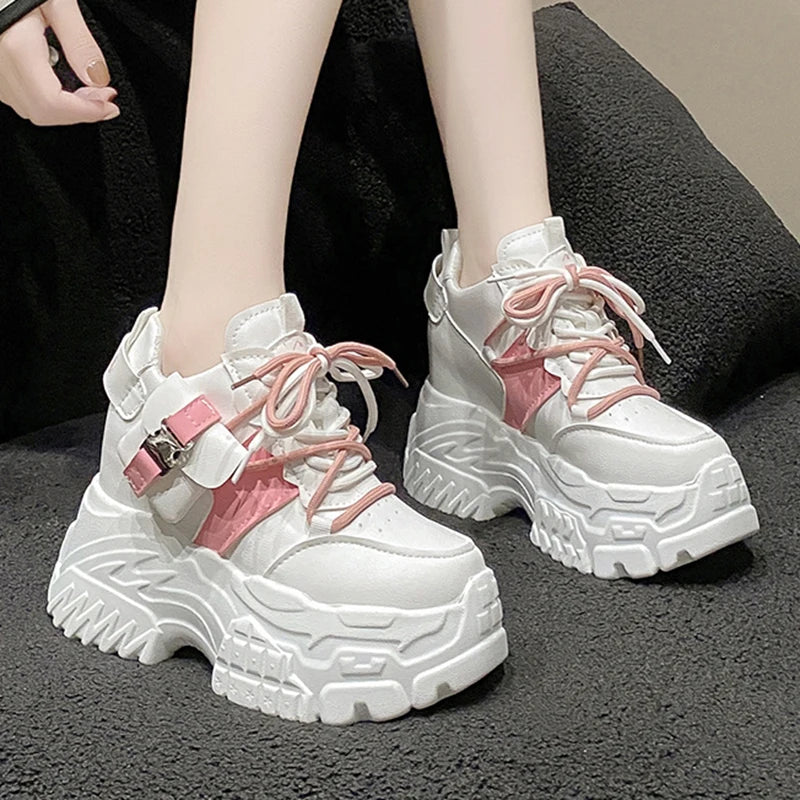 Soufree  -  Spring Women Chunky Sneakers Lace Up Increase Height Shoes Woman Harajuku Style Pocket Platform Trainers Female