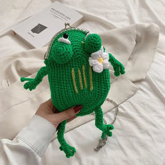 Soufree  -  Cute Green Frog Shoulder Bag Knitted Crossbody Bag Casual Women Messenger Bag Decoration Bag Phone Coin Purse