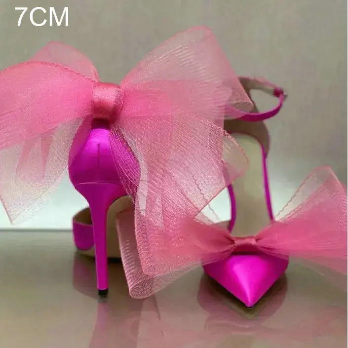 Soufree  -  Lace Bow High Heels New Sexy Line With Pointed Thin Head Pumps Girl Baotou European Sandals Women