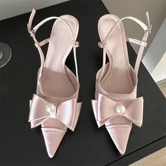 Soufree  -  Bow Tie Satin High Heeled Sandals Women Summer New Pointed Toe Pumps Women Office Shoes Fashion Designer Party Slingback Sandals