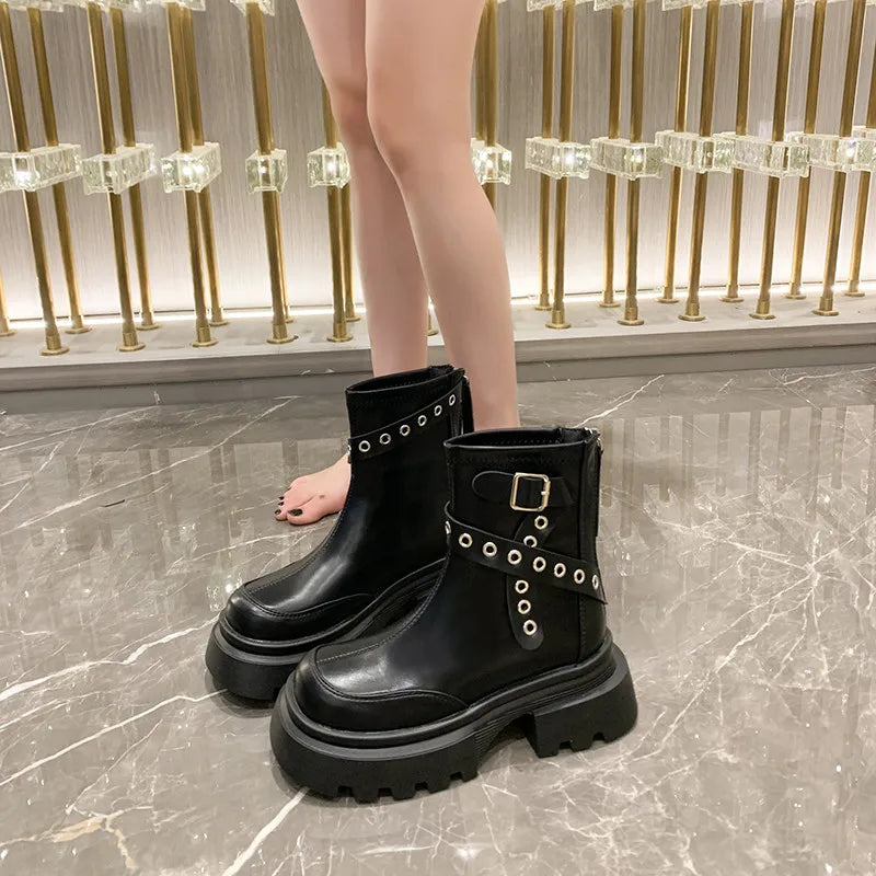 Soufree  -  trending shoes Brand Women's Shoes Lolita Boots Boots-Women Fashion Ladies Ankle Riding Retro Motorcycle boots White Ankle Boots Shoes Boo