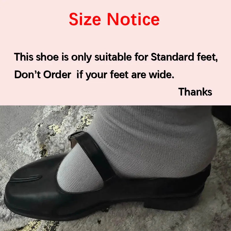 Soufree  -  Flats Split Toe Shoes Plus Size 42 Loafer Brown Shoes Black Leather Women  Mary Janes Tabis