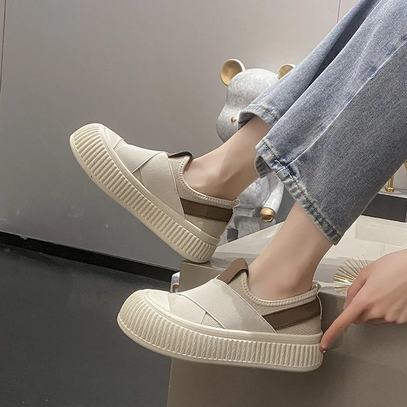 Soufree  -  Fashion Barefoot Shoes Women New Spring Summer Sneakers Breathable Leisure Sports Shoes Girls Thick Soles Low Top Board Shoes