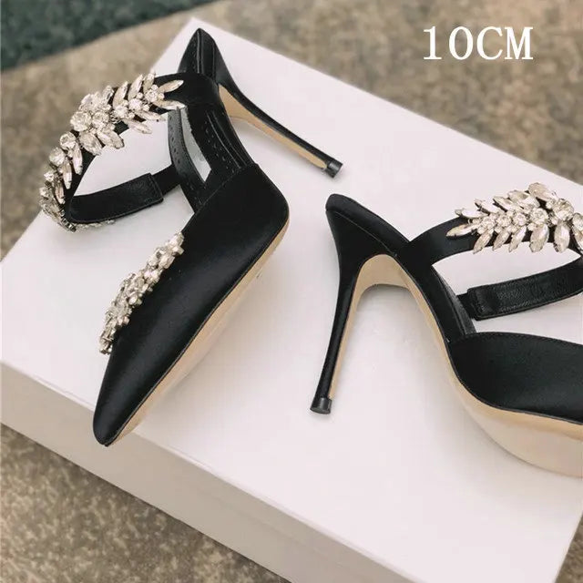 Soufree  -  Luxury Satin Slippers Pointed Toe Heels Women's Slippers Outside Party Shoes Elegant Summer Slip On Sandals