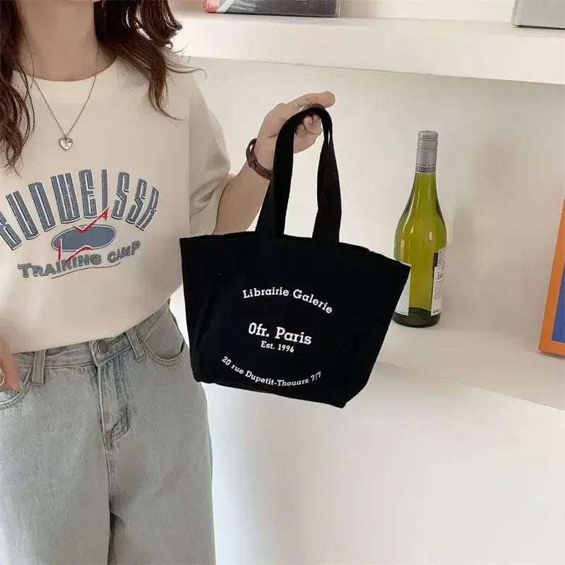 Soufree  -  Canvas Women Tote Bags Cartoon Small Lunch Bag Cotton Cloth Girl Student Food Bag Picnic Travel Female Handbags Purses